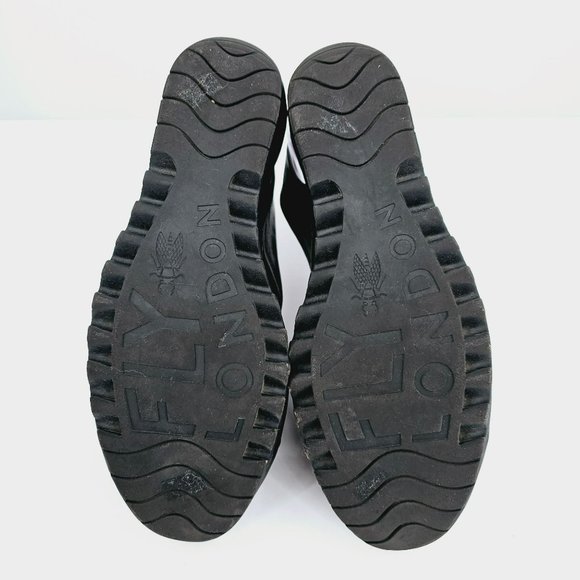 Fly London Yakin Ankle Strap Wedge Sandals 41 10 Black Leather Peep Toe Comfort - Picture 11 of 13